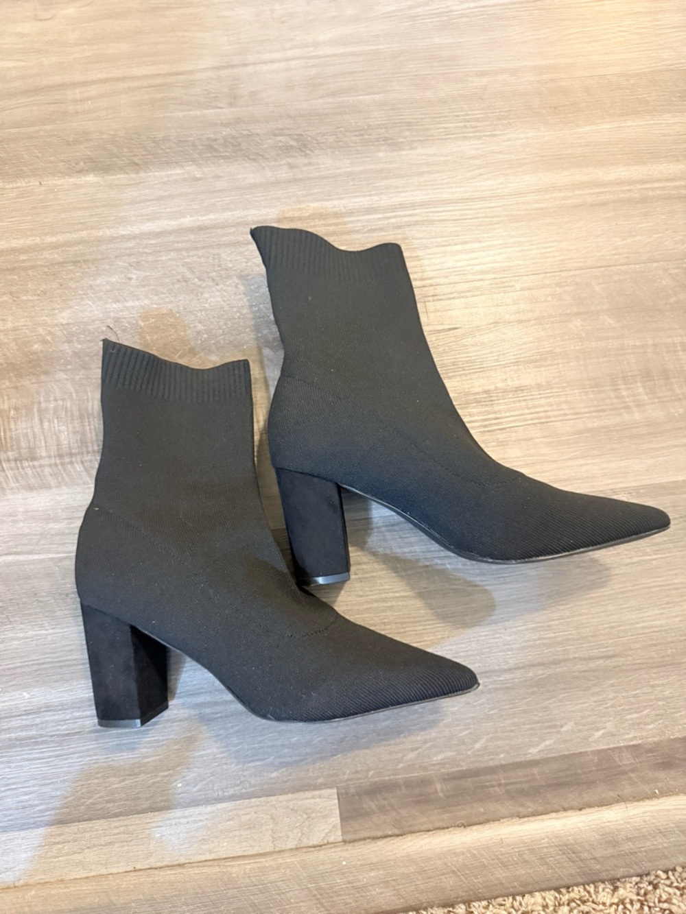 Women's Black Knit Sock Booties with Block Heel